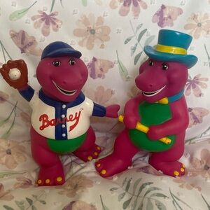 Lot of 2 Barney Dinosaur Vinyl Figures Lyons Group 1990s Baseball & Top Hat 5"